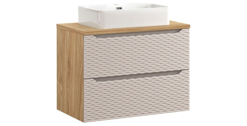 Ensemble meuble sous vasque, plan vasque et vasque à poser 80cm beige YOKA