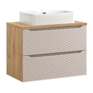 Ensemble meuble sous vasque, plan vasque et vasque à poser 80cm beige YOKA