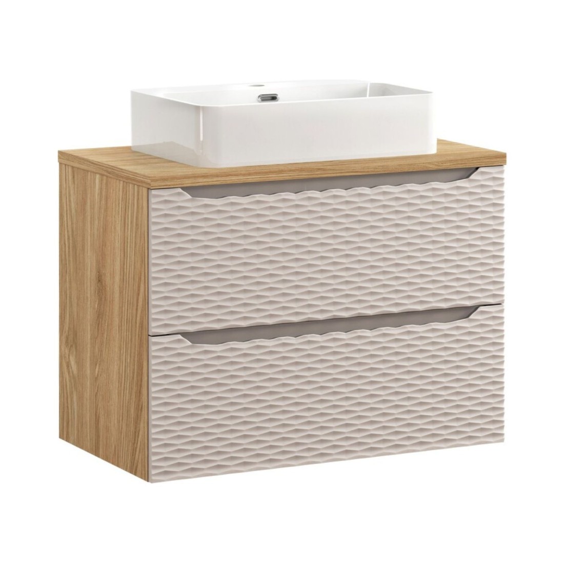 Ensemble meuble sous vasque, plan vasque et vasque à poser 80cm beige YOKA