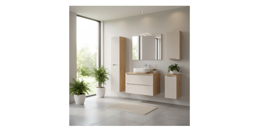 Ensemble complet pour salle de bain beige YOKA mis en situation