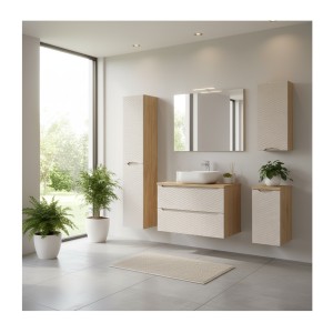 Ensemble complet pour salle de bain beige YOKA mis en situation