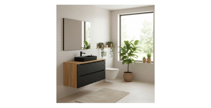 Ensemble meuble sous vasque, plan vasque et vasque à poser YOKA noir 120cm mis en situation