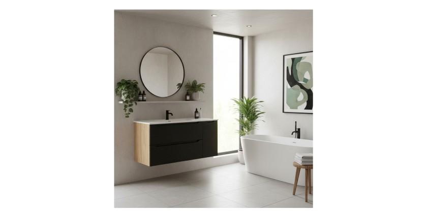 Ensemble meubles sous vasque et vasque encastrée YOKA noir 120cm mis en situation