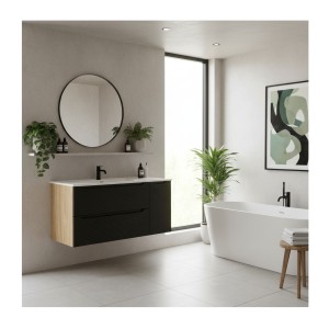 Ensemble meubles sous vasque et vasque encastrée YOKA noir 120cm mis en situation