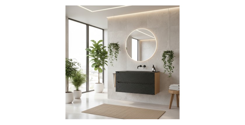 Ensemble meuble sous vasque et vasque encastrée 120cm YOKA noir mis en situation