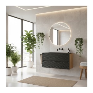 Ensemble meuble sous vasque et vasque encastrée 120cm YOKA noir mis en situation