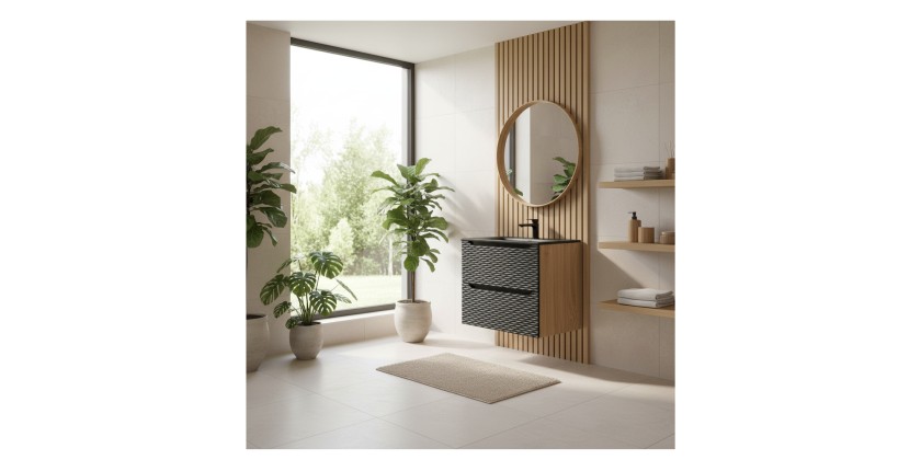 Ensemble meuble sous vasque et vasque encastrée 60cm YOKA noir mis en situation