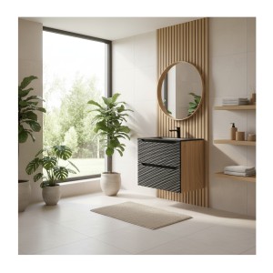 Ensemble meuble sous vasque et vasque encastrée 60cm YOKA noir mis en situation