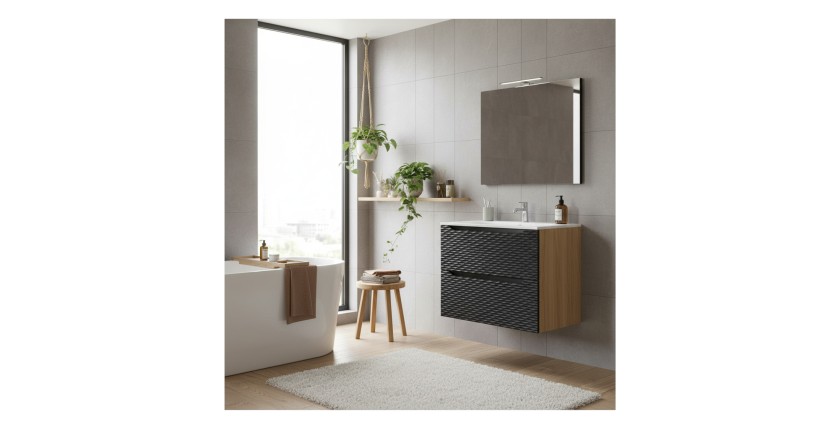 Ensemble meuble sous vasque et vasque à encastrer YOKA noir mis en situation