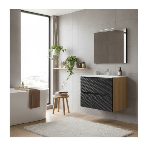 Ensemble meuble sous vasque et vasque à encastrer YOKA noir mis en situation