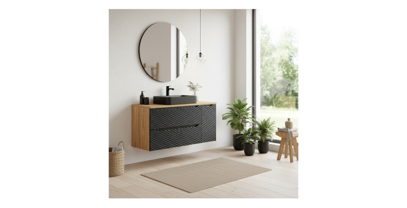 Ensemble meuble sous vasque et plan vasque YOKA noir 120cm mis en situation
