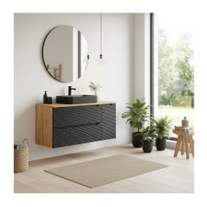 Ensemble meuble sous vasque et plan vasque YOKA noir 120cm mis en situation