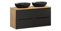 Ensemble meuble sous vasque, plan vasque et deux vasques à poser YOKA noir