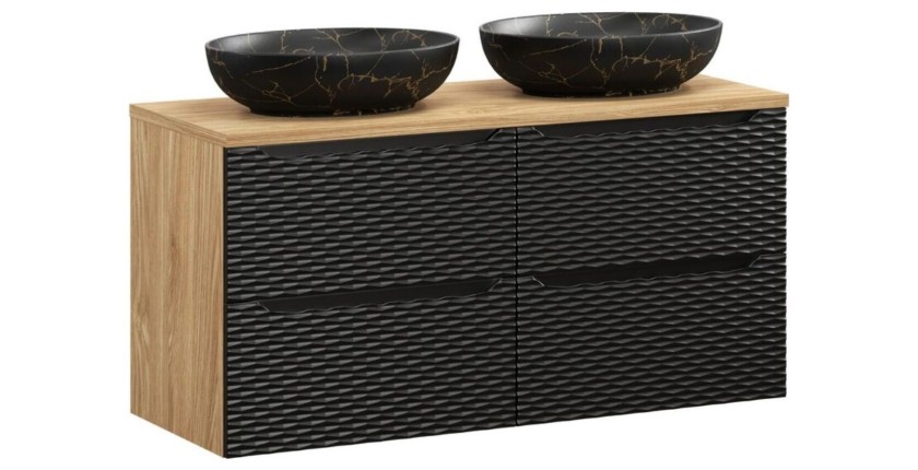 Ensemble meuble sous vasque, plan vasque et deux vasques à poser YOKA noir