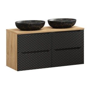 Ensemble meuble sous vasque, plan vasque et deux vasques à poser YOKA noir