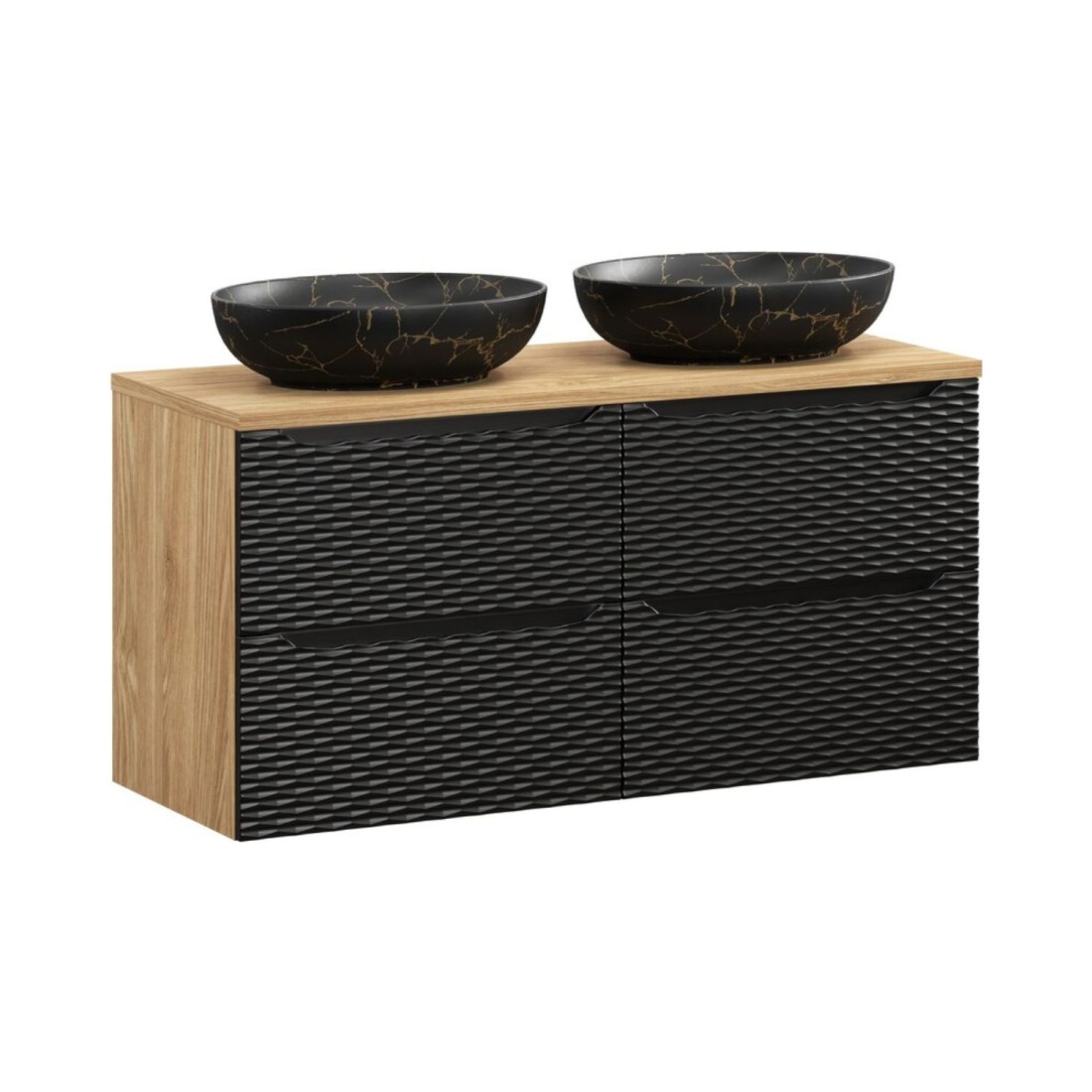 Ensemble meuble sous vasque, plan vasque et deux vasques à poser YOKA noir