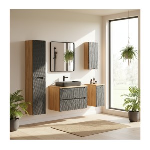 Ensemble de meubles de salle de bain avec vasque noir à poser YOKA mis en situation