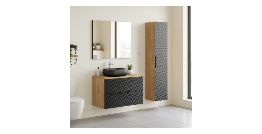 Ensemble meuble de rangement et plateau YOKA noir 30cm mis en situation