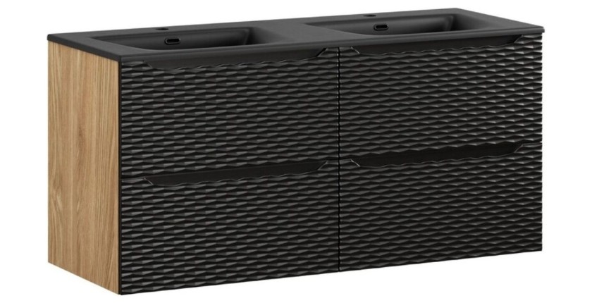 Double meuble sous vasque avec double vasque encastré YOKA noir 120cm
