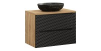 Ensemble meuble sous vasque, plateau et vasque à poser effet marbre noir YOKA 80cm