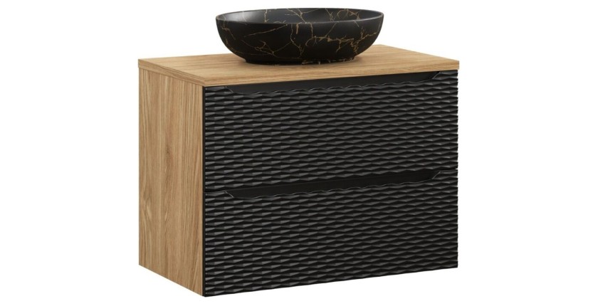 Ensemble meuble sous vasque, plateau et vasque à poser effet marbre noir YOKA 80cm