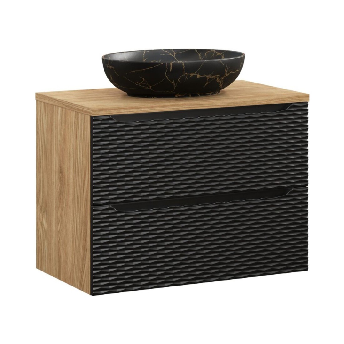 Ensemble meuble sous vasque, plateau et vasque à poser effet marbre noir YOKA 80cm