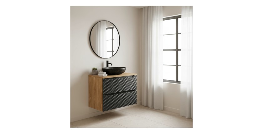 Ensemble meuble sous vasque, plateau et vasque à poser effet marbre noir YOKA 80cm mis en situation