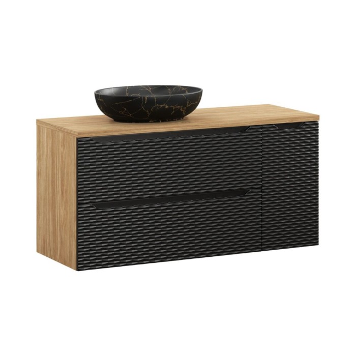 Ensemble meubles sous vasque, plateau et vasque effet marbre noir YOKA 120cm