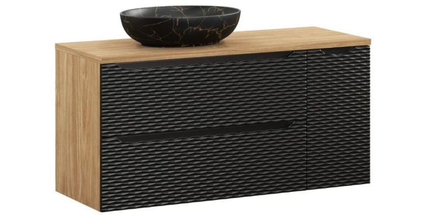 Ensemble meubles sous vasque, plateau et vasque effet marbre noir YOKA 120cm