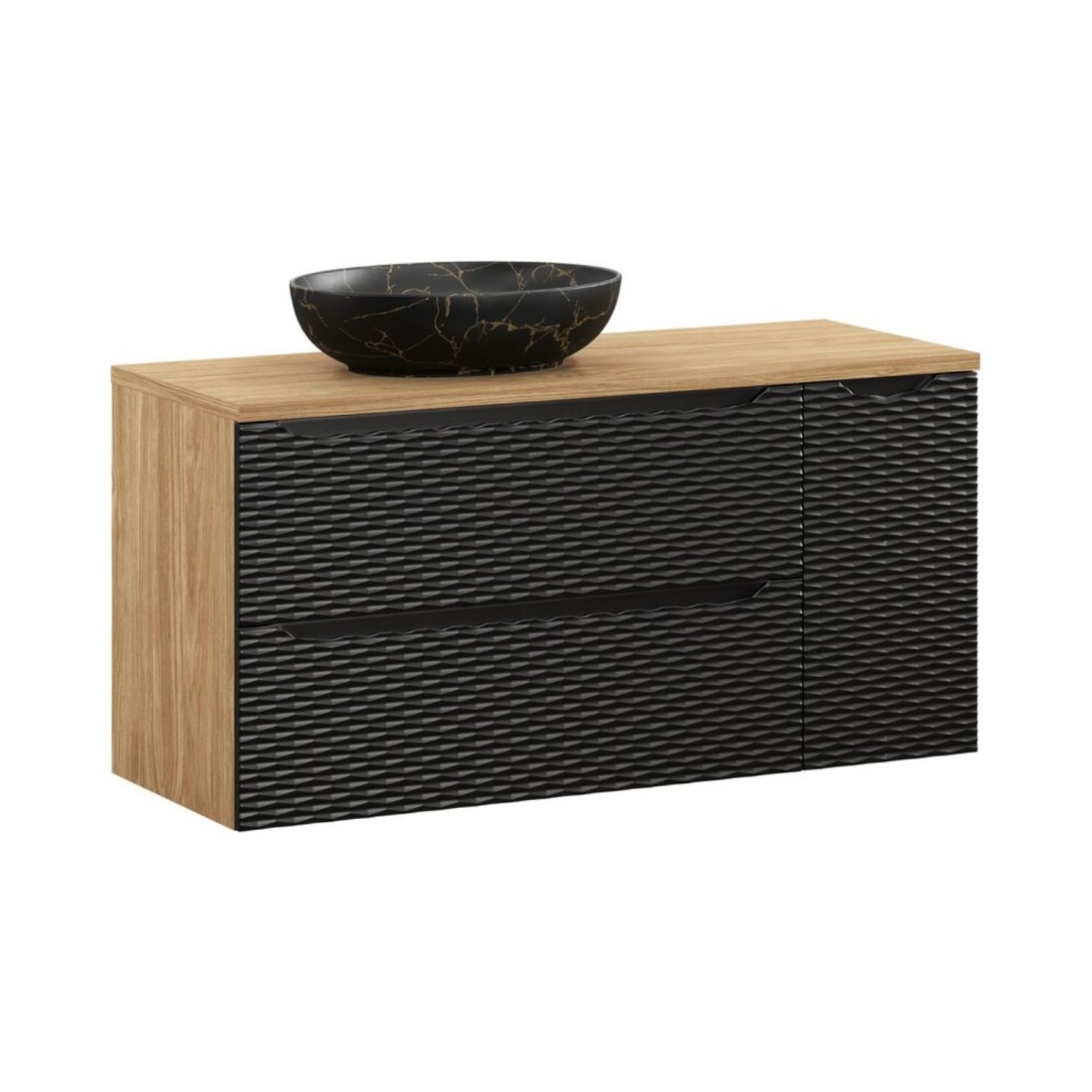 Ensemble meubles sous vasque, plateau et vasque effet marbre noir YOKA 120cm