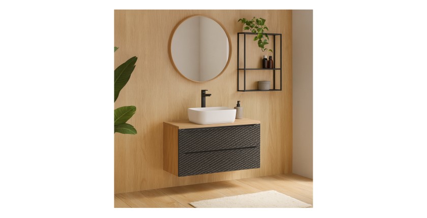 Ensemble meuble sous vasque et plateau YOKA noir 120cm mis en situation