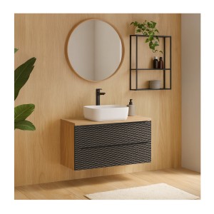 Ensemble meuble sous vasque et plateau YOKA noir 120cm mis en situation