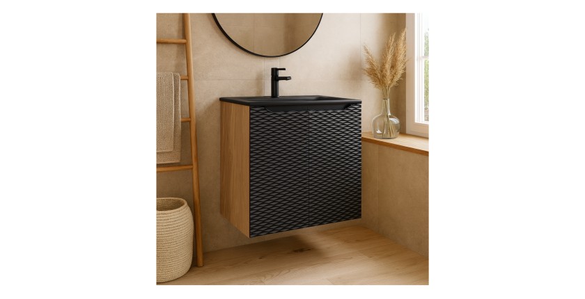 Ensemble meuble sous vasque et vasque encastrée noire YOKA 60cm mis en situation