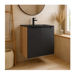 Ensemble meuble sous vasque et vasque encastrée noire YOKA 60cm mis en situation