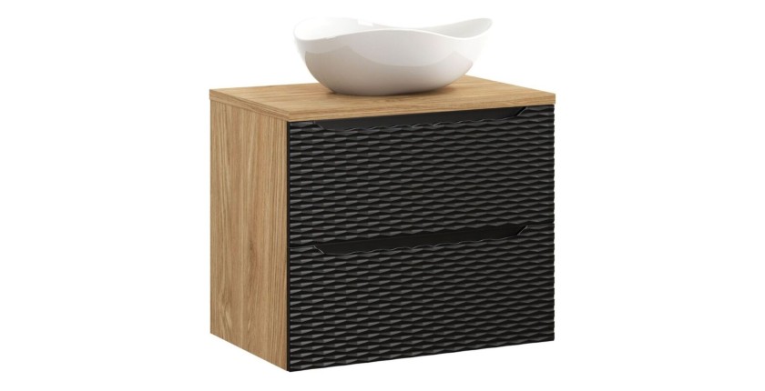 Ensemble meuble sous vasque, plateau et vasque à poser blanche originale YOKA noir 70cm