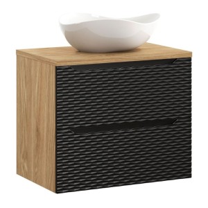 Ensemble meuble sous vasque, plateau et vasque à poser blanche originale YOKA noir 70cm