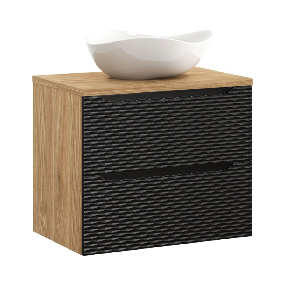 Ensemble meuble sous vasque, plateau et vasque à poser blanche originale YOKA noir 70cm