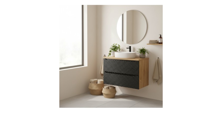 Ensemble meuble sous vasque et plateau 60cm YOKA noir mis en situation