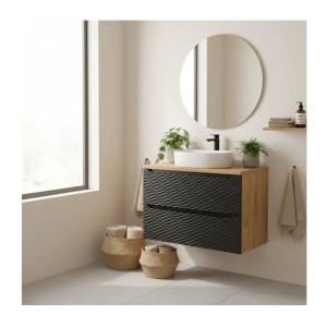 Ensemble meuble sous vasque et plateau 60cm YOKA noir mis en situation