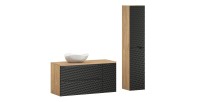 Ensemble meuble sous vasque, colonne de rangement et vasque à poser blanche originale YOKA noir