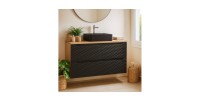 Ensemble meuble sous vasque et plateau collection YOKA noir 90cm mis en situation