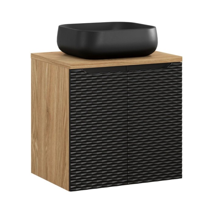 Ensemble meuble sous vasque, plateau et vasque à poser noire, collection YOKA noir, 60cm