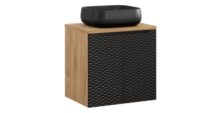 Ensemble meuble sous vasque, plateau et vasque à poser noire, collection YOKA noir, 60cm