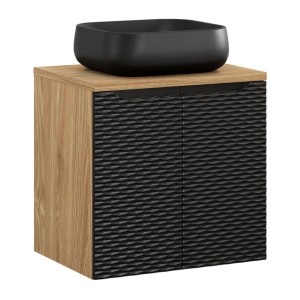 Ensemble meuble sous vasque, plateau et vasque à poser noire, collection YOKA noir, 60cm