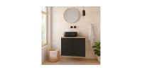 Ensemble meuble sous vasque, plateau et vasque à poser noire, collection YOKA noir, 60cm mis en situation