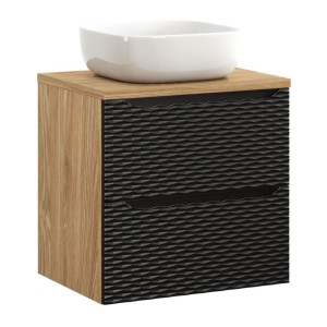 Ensemble meuble sous vasque, plateau et vasque à poser blanche, YOKA, 60cm, noir