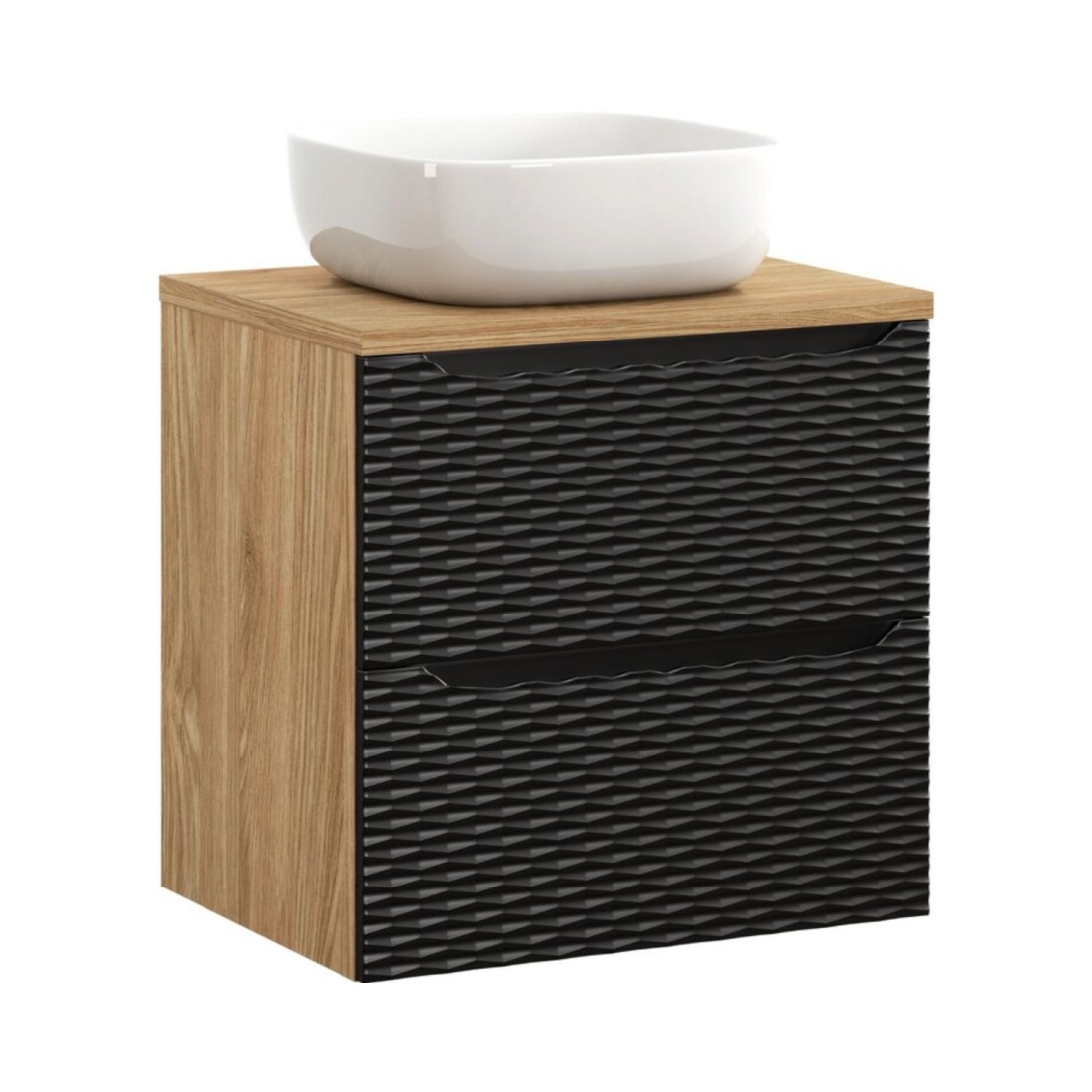 Ensemble meuble sous vasque, plateau et vasque à poser blanche, YOKA, 60cm, noir