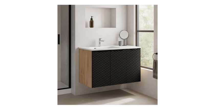 Ensemble meuble sous vasque et vasque encastrée blanche collection YOKA noir 90cm mis en situation