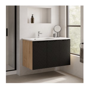 Ensemble meuble sous vasque et vasque encastrée blanche collection YOKA noir 90cm mis en situation