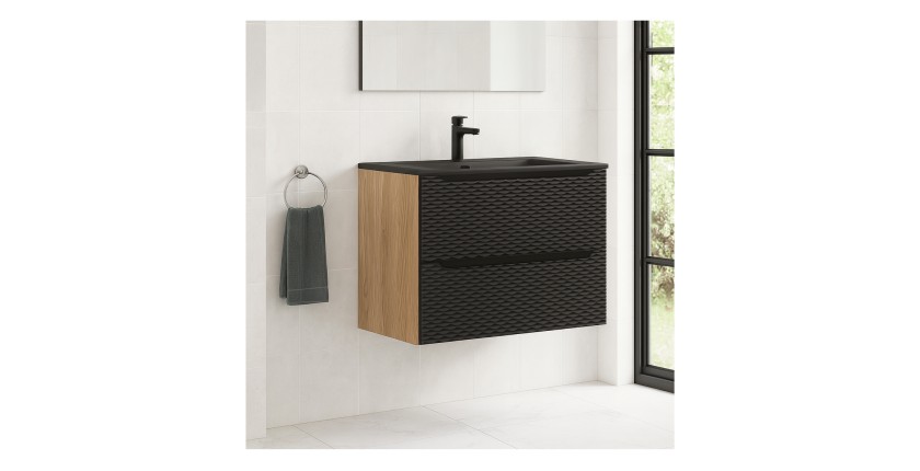 Ensemble meuble sous vasque et vasque encastrée noire collection YOKA noir 80cm mis en situation